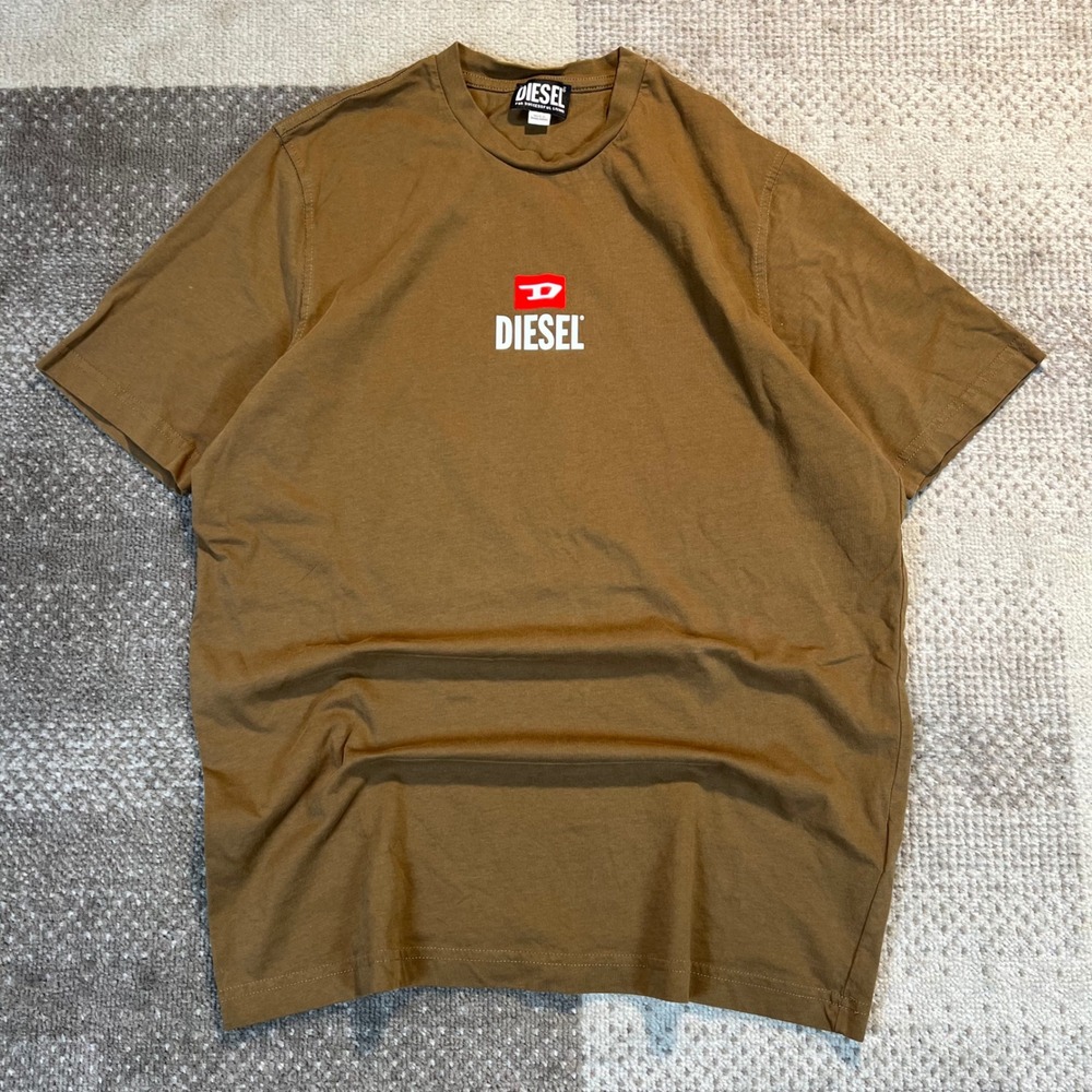 Diesel Mens Brown Graphic Logo T-Shirt Cotton Crew Neck Short Sleeve Top M